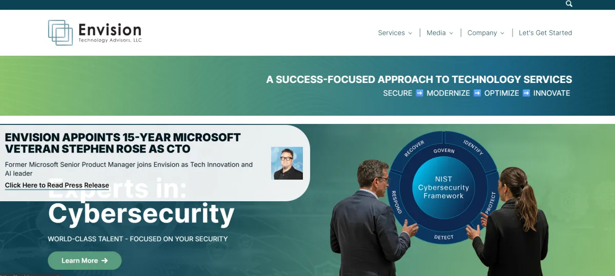 Envision Technology Advisors Rhode Island cybersecurity and technology services homepage