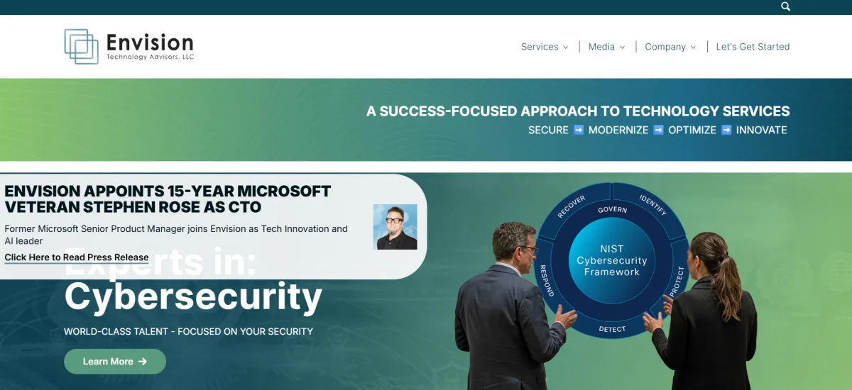 Envision Technology Advisors cybersecurity and technology services homepage, Pawtucket RI MSP serving the Providence metro