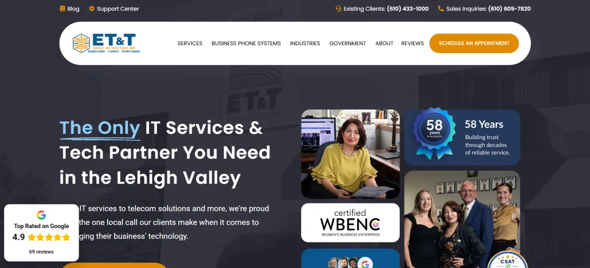 ET&T Technology managed IT Bethlehem PA homepage