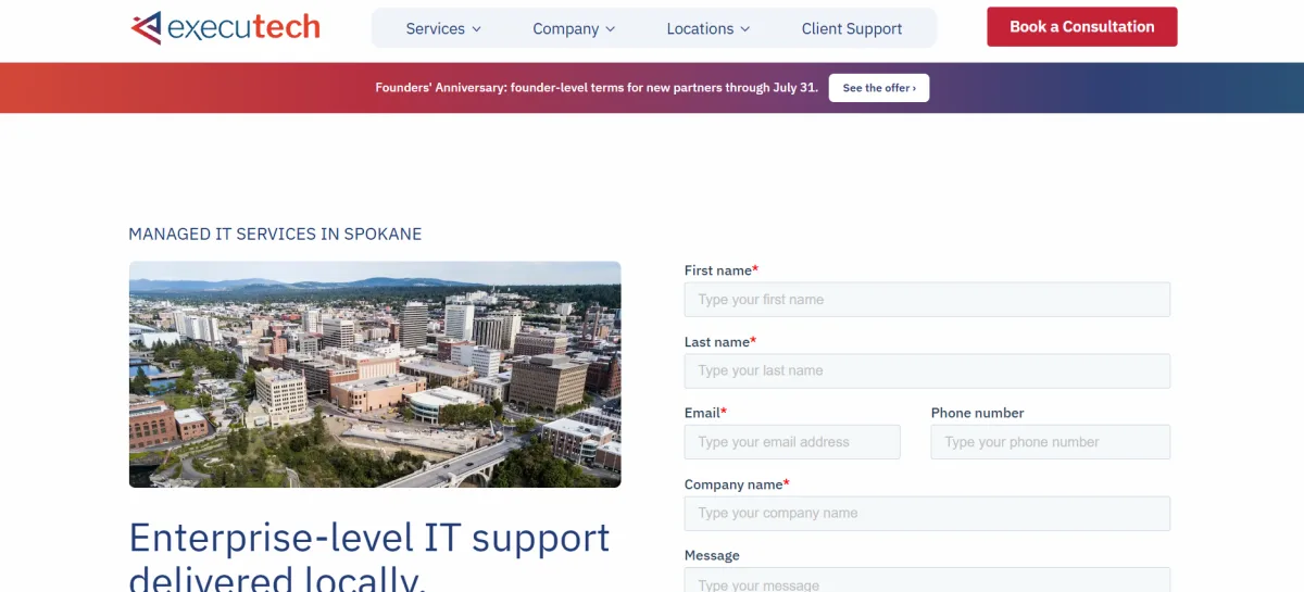 Executech homepage managed IT and security healthcare Spokane Valley