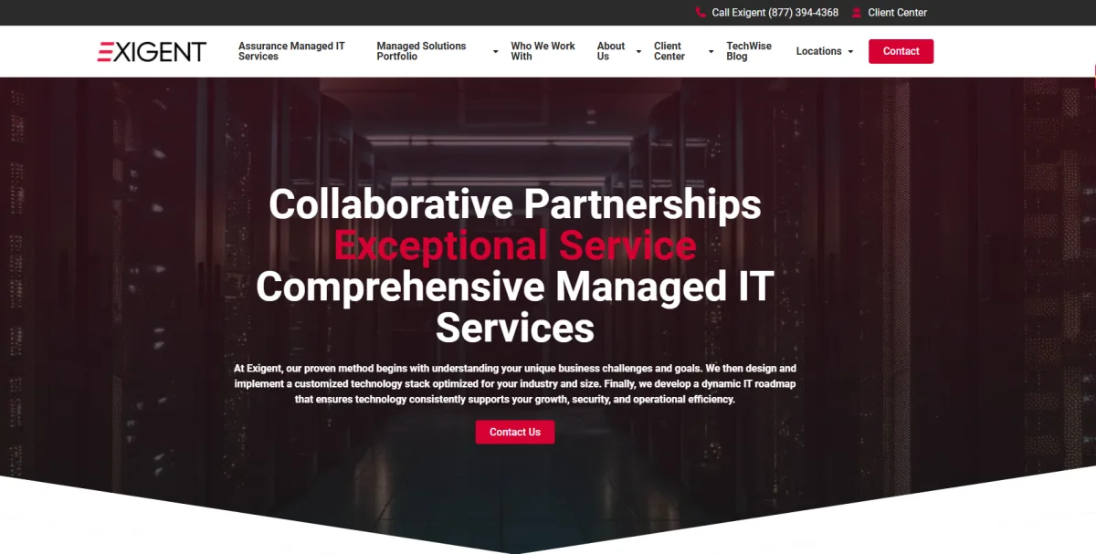 Exigent Technologies managed IT services for law firms homepage