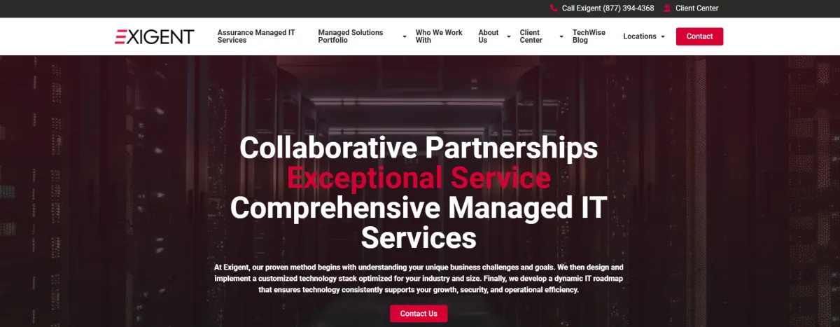 Exigent Technologies managed IT services for Newark NJ logistics companies homepage