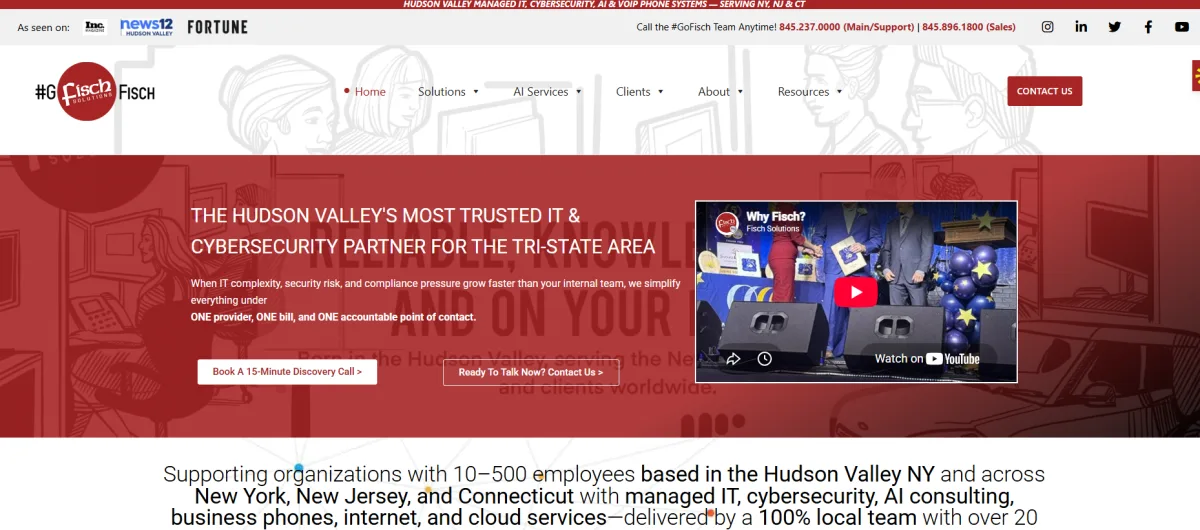 Fisch Solutions Hudson Valley managed IT and cybersecurity homepage serving Rockland County NY