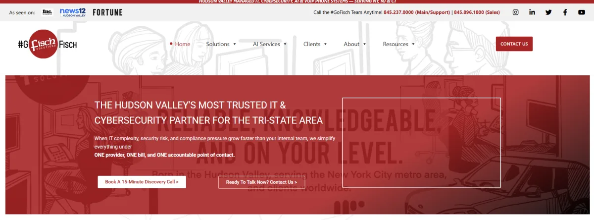 Fisch Solutions Hudson Valley managed IT and cybersecurity homepage serving Westchester County NY