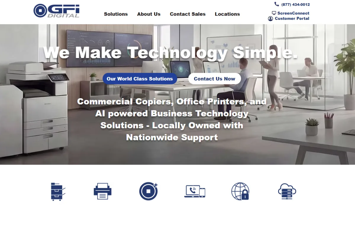 GFI Digital managed IT and office technology homepage, Columbia, MO