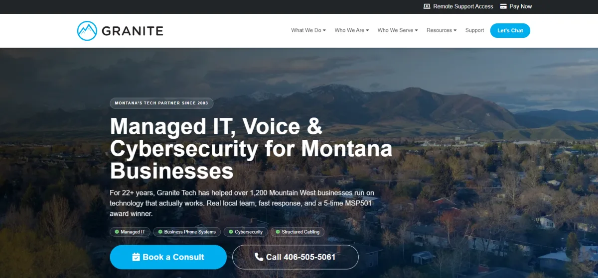 Granite Technology Solutions Montana managed IT and cybersecurity homepage