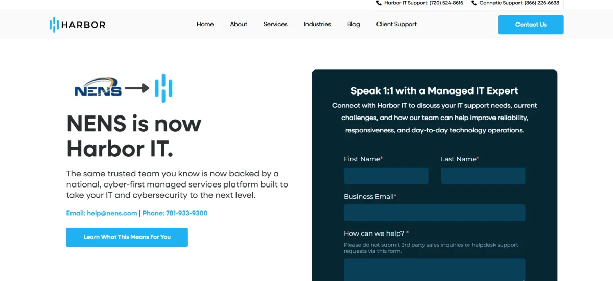 Harbor IT NENS is now Harbor IT national managed services platform homepage