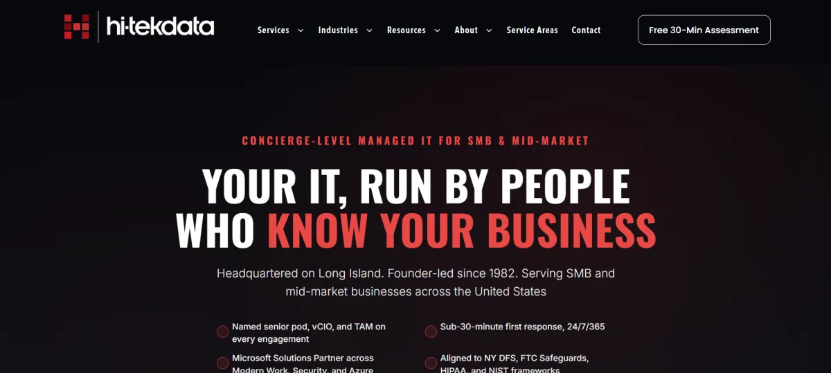 Hi-Tek Data managed IT GxP compliance Long Island homepage