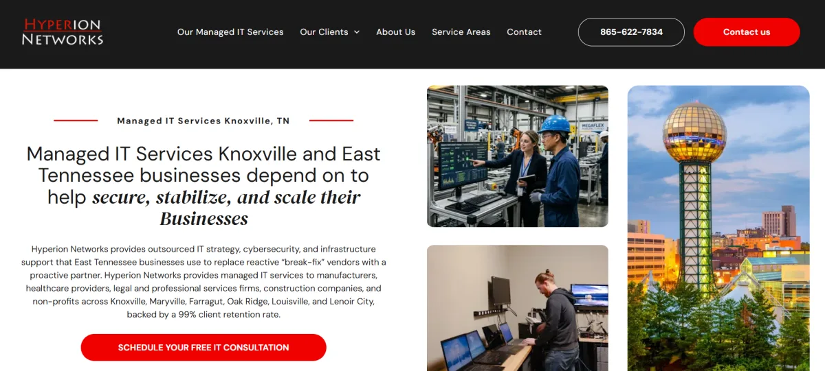 Hyperion Networks managed IT services Knoxville area homepage
