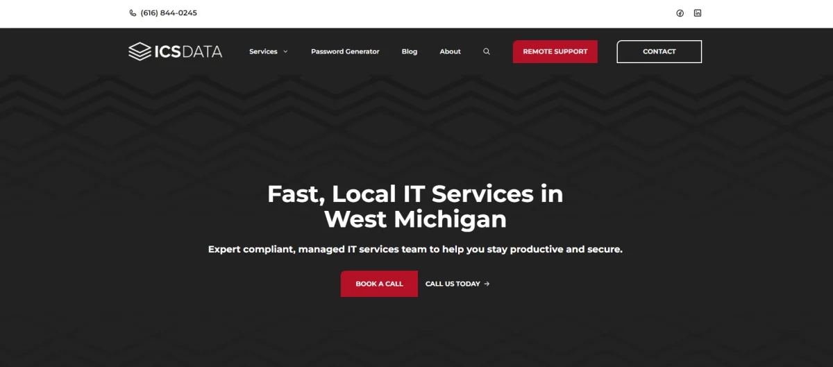 ICS Data West Michigan IT compliance CMMC MSP homepage