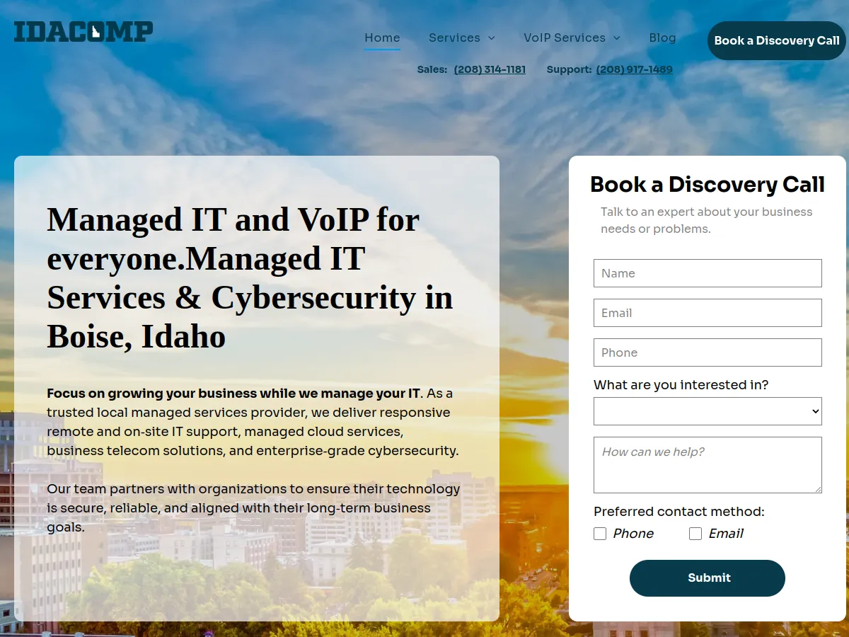 IDACOMP managed IT and cybersecurity Boise Idaho homepage