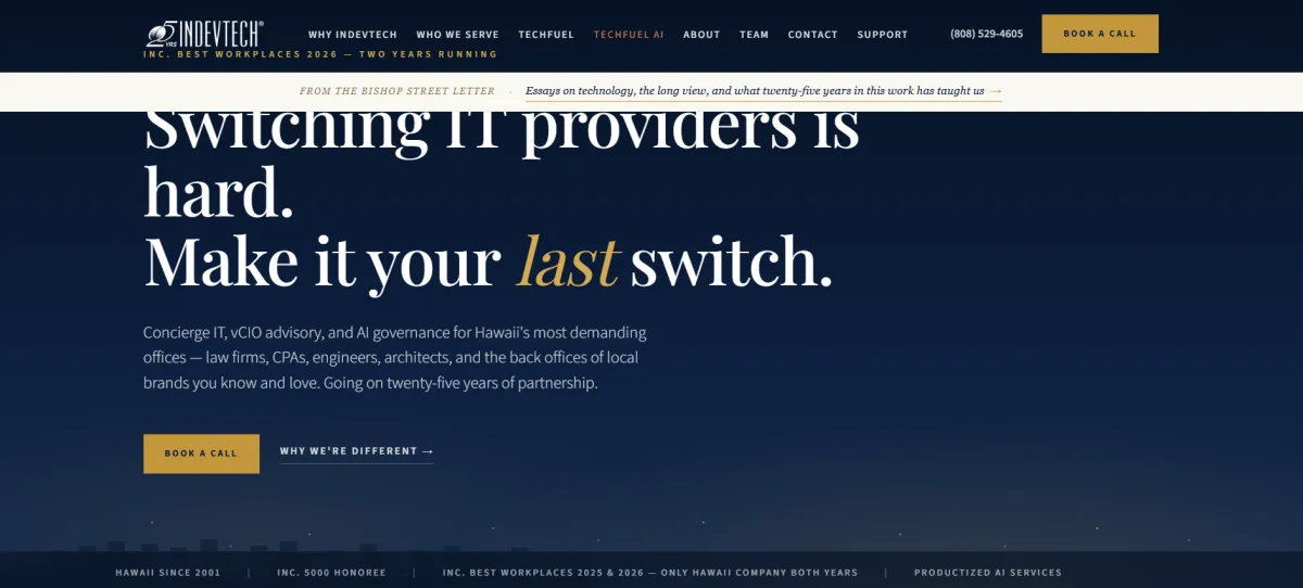Indevtech real estate managed IT services Honolulu homepage