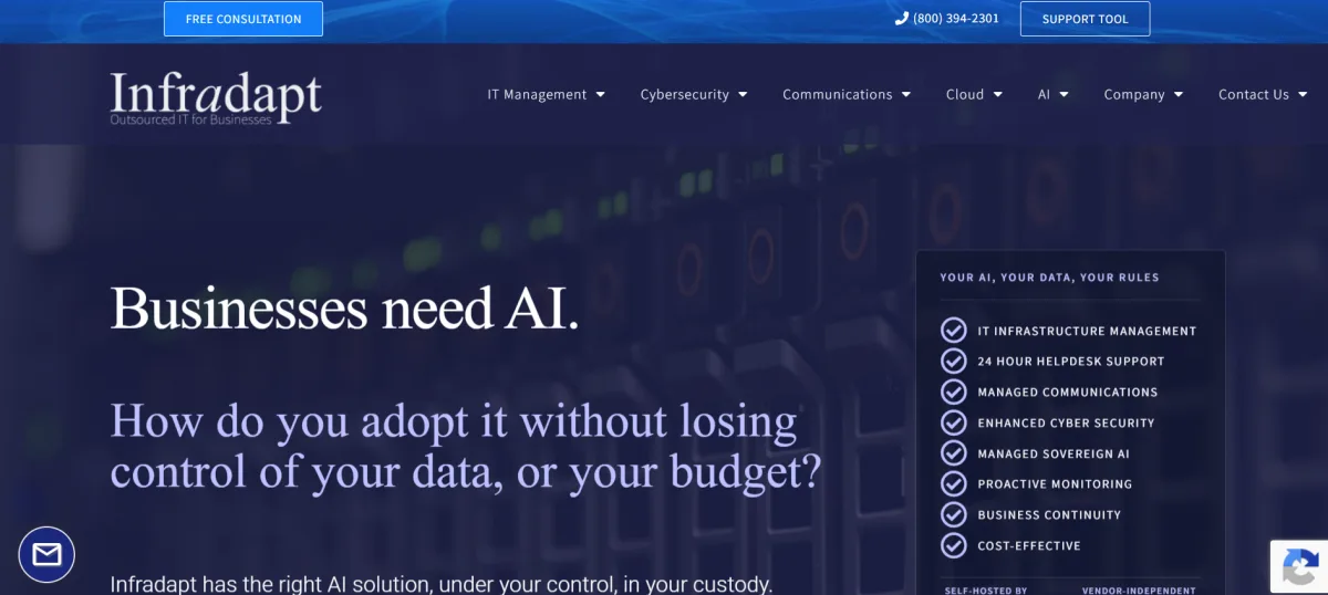 Infradapt managed IT private cloud Allentown PA homepage
