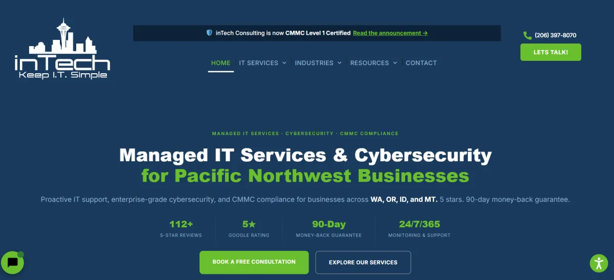 inTech Consulting manufacturing IT CMMC Spokane homepage