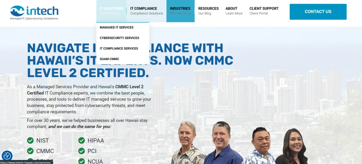 Intech Hawaii CMMC compliance and managed IT services Honolulu homepage