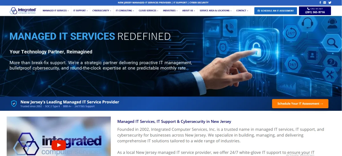 Integrated Computer Services New Jersey managed IT services and cybersecurity homepage