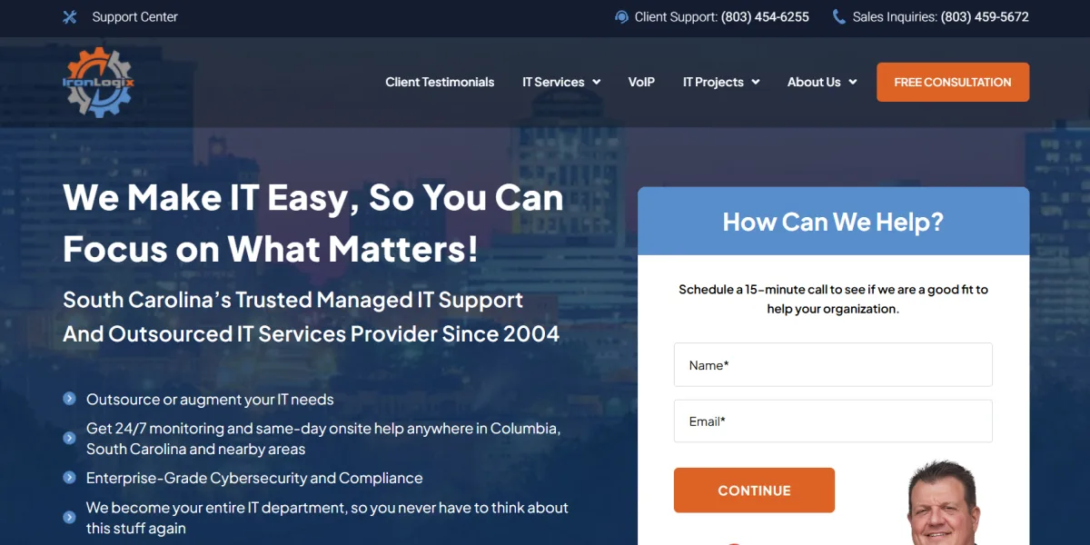 IronLogix financial services IT support Columbia SC homepage