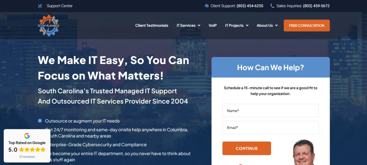IronLogix Columbia manufacturing IT support homepage