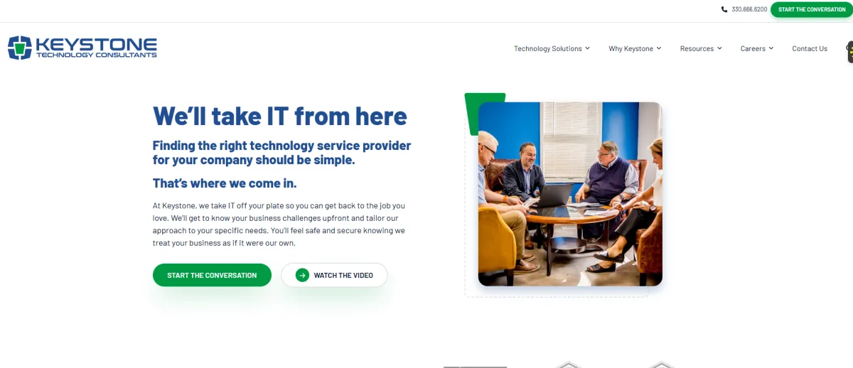 Keystone Technology Consultants IT services homepage, Akron Ohio