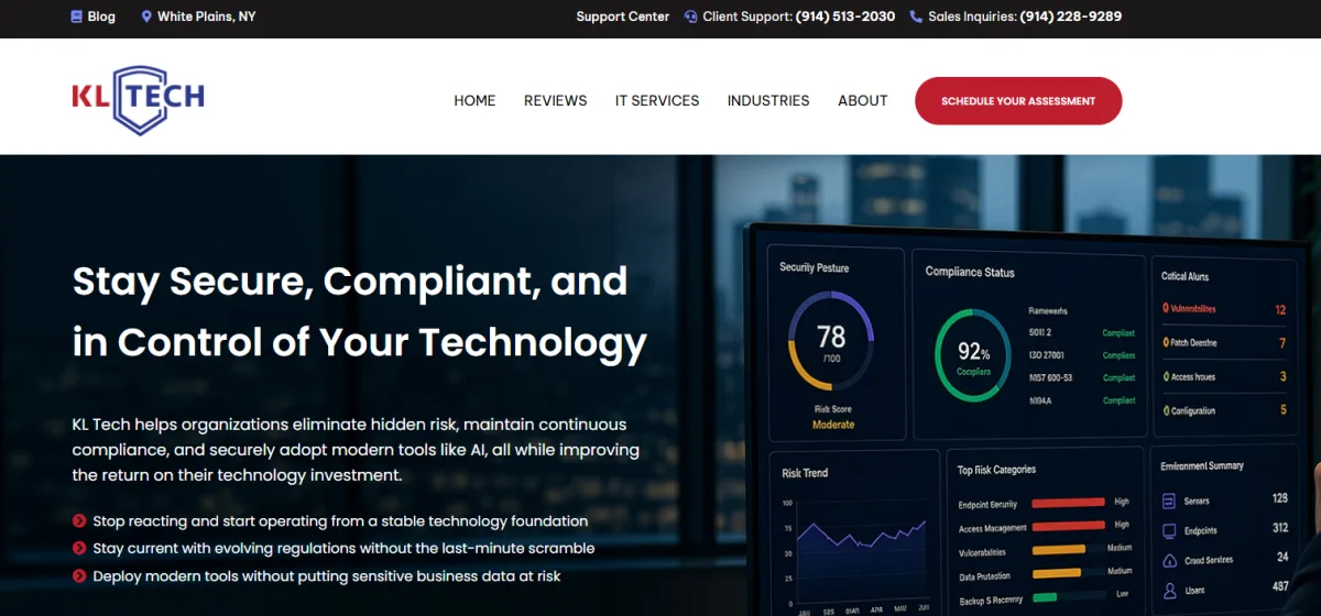 KL Tech IT compliance and security homepage White Plains Westchester County NY