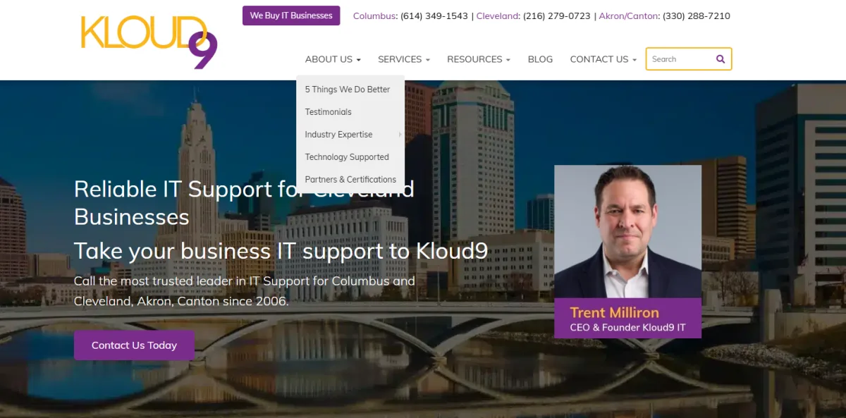 Kloud9 IT managed services Cleveland Akron homepage