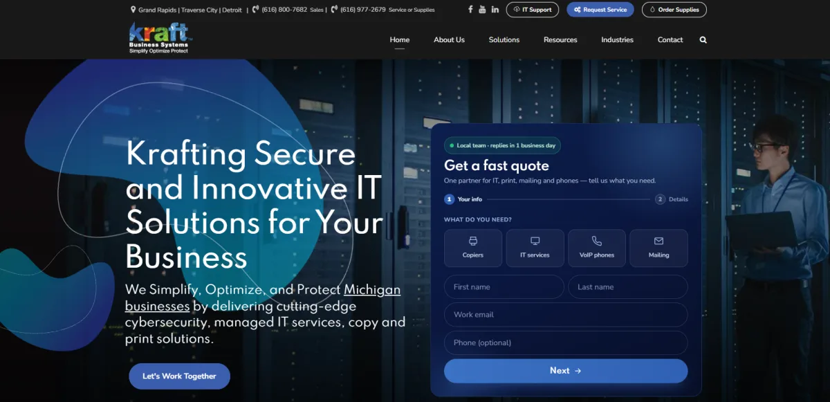 Kraft Business Systems managed IT manufacturing services Grand Rapids homepage