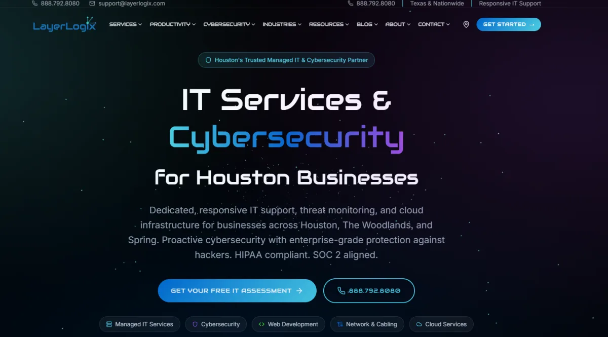 LayerLogix IT services and cybersecurity homepage