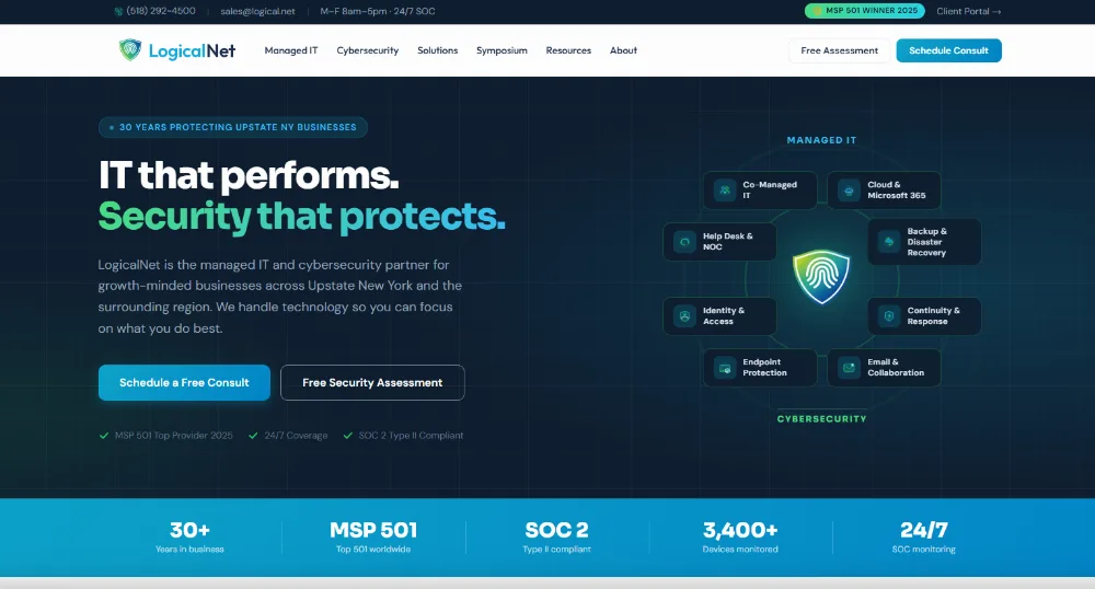 LogicalNet Schenectady Albany managed IT and cybersecurity homepage
