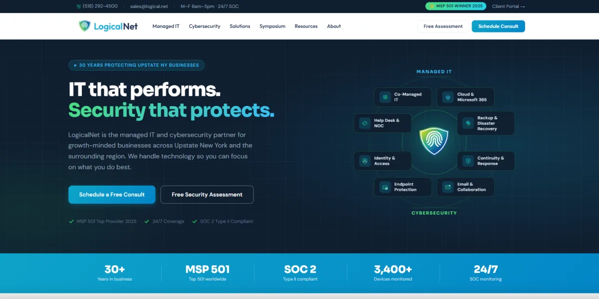 LogicalNet managed IT and cybersecurity provider Albany NY homepage