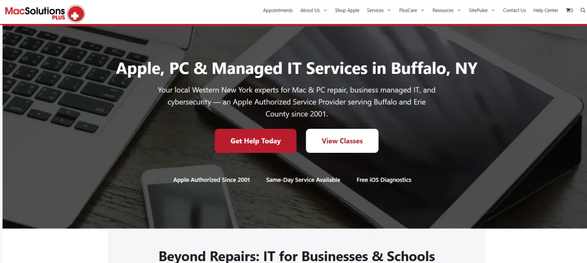 MacSolutions Plus Apple PC and managed IT services Buffalo New York homepage