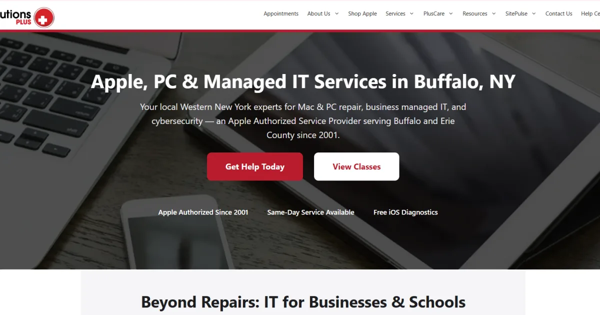 MacSolutions Plus Apple Authorized managed IT services homepage Buffalo NY