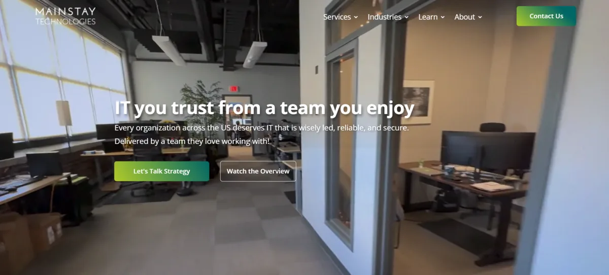 Mainstay Technologies IT you trust from a team you enjoy homepage, Manchester NH headquartered MSP serving professional services firms