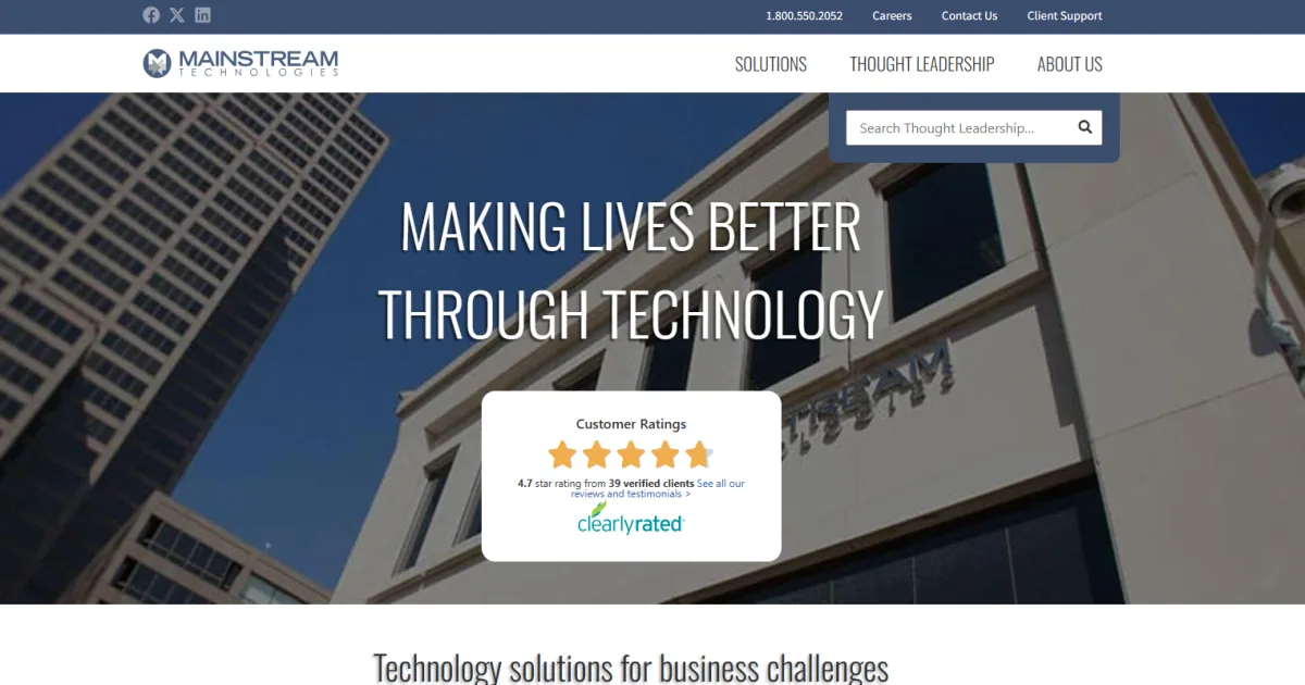 Mainstream Technologies managed IT services Little Rock Arkansas homepage
