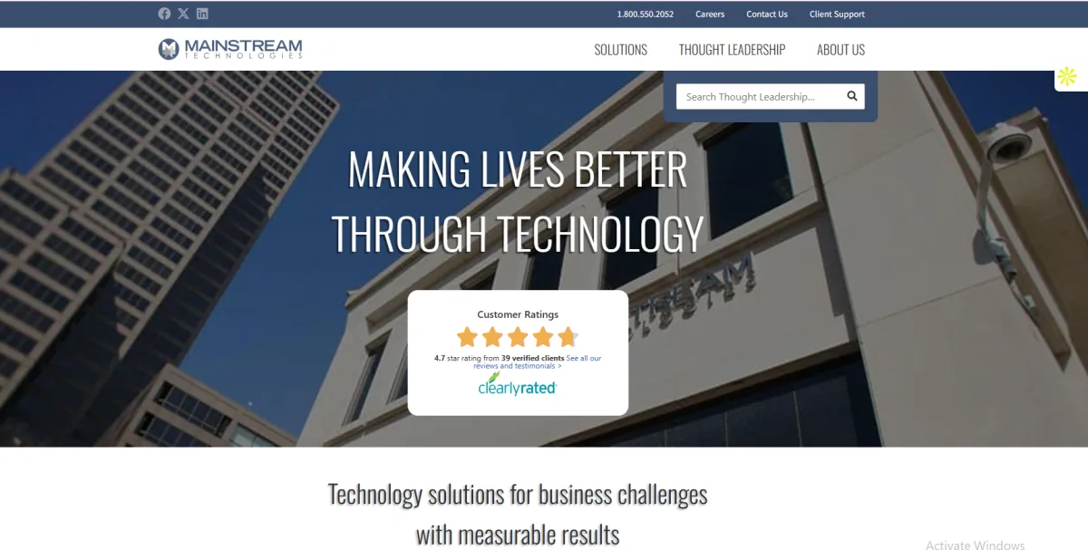 Mainstream Technologies managed IT services financial Little Rock AR homepage