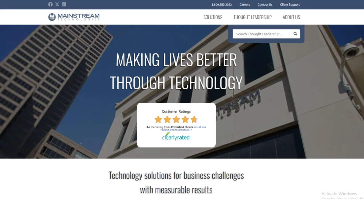 Mainstream Technologies managed IT and custom software manufacturing Little Rock Arkansas homepage