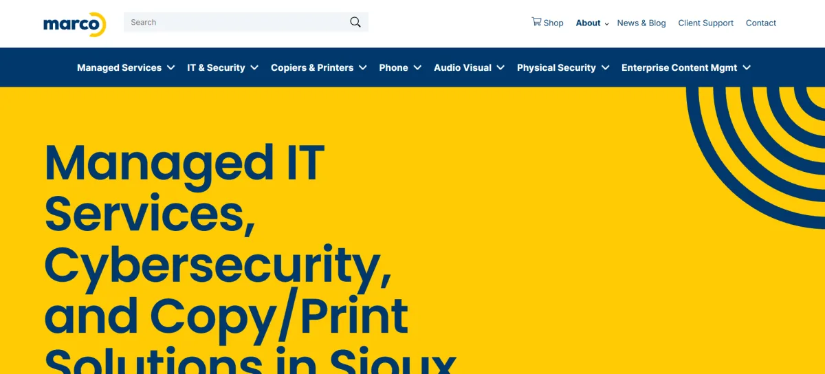 Marco Technologies managed IT and cybersecurity homepage, Sioux Falls location