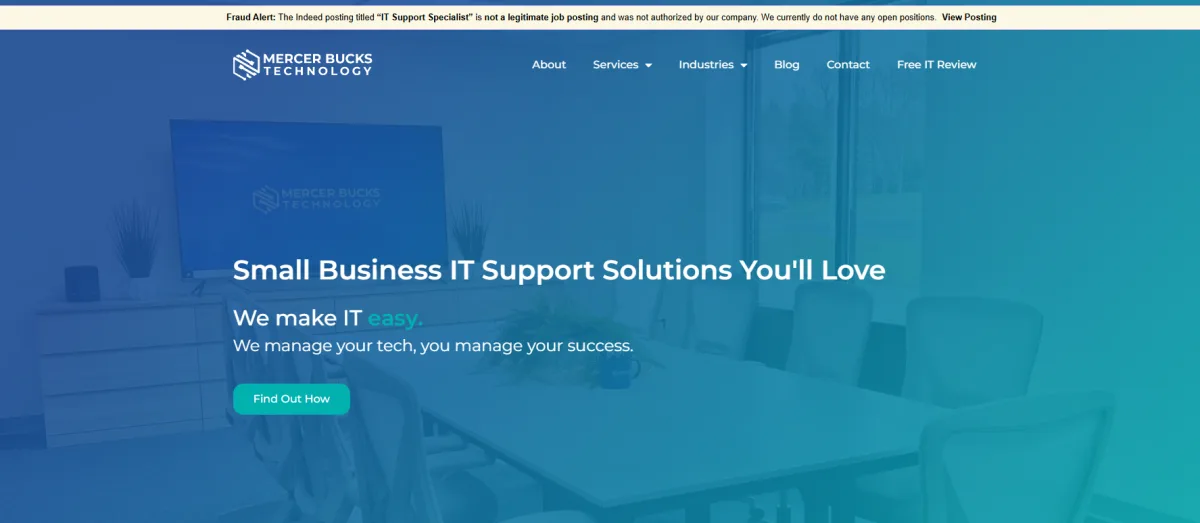 Mercer Bucks Technology small business IT support homepage serving Mercer County NJ and Bucks County PA