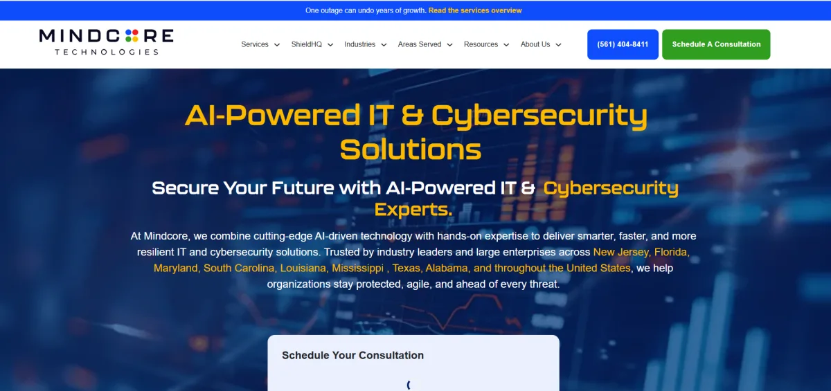 Mindcore Technologies manufacturing IT and cybersecurity New Jersey homepage