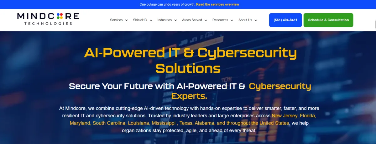 Mindcore Technologies New Jersey IT and cybersecurity solutions homepage