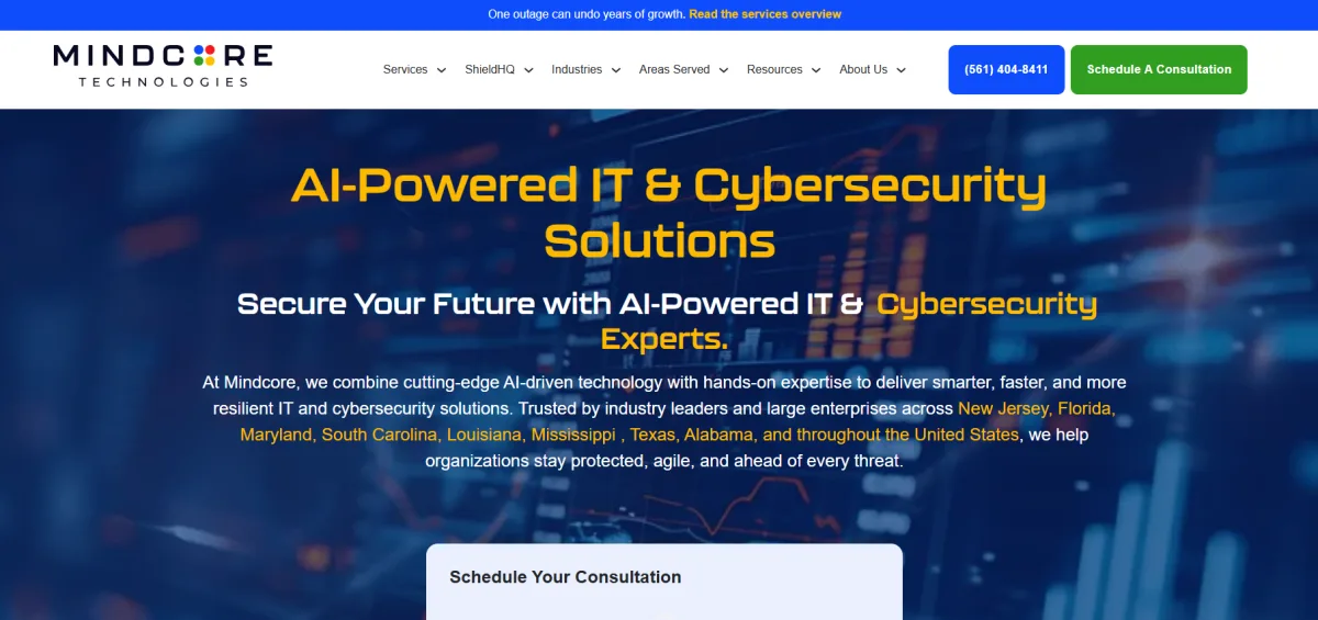 Mindcore Technologies managed IT services NJ homepage