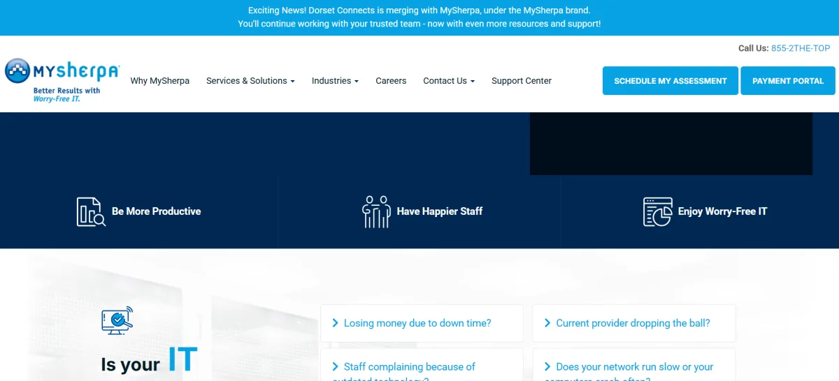 MySherpa worry-free managed IT homepage, Wilmington DE area healthcare and EHR support