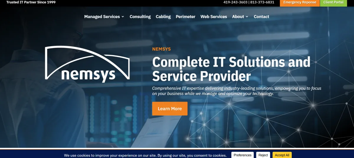 Nemsys LLC managed IT services Toledo Ohio homepage