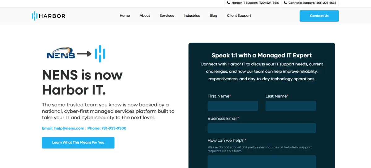 NENS is now Harbor IT managed IT services homepage, Manchester NH