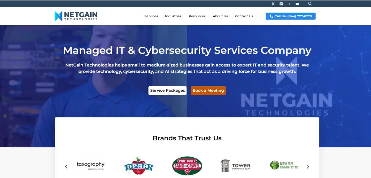 NetGain Technologies Little Rock managed IT and cybersecurity services homepage
