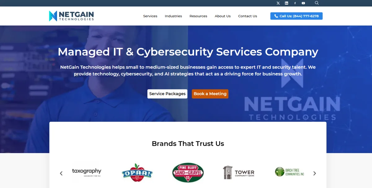NetGain Technologies managed IT services manufacturing Little Rock Arkansas homepage