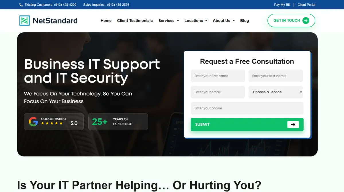 NetStandard co-managed IT services Des Moines Iowa homepage