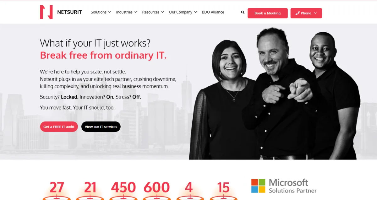Netsurit global managed IT and 24/7 NSOC healthcare Newark NJ homepage