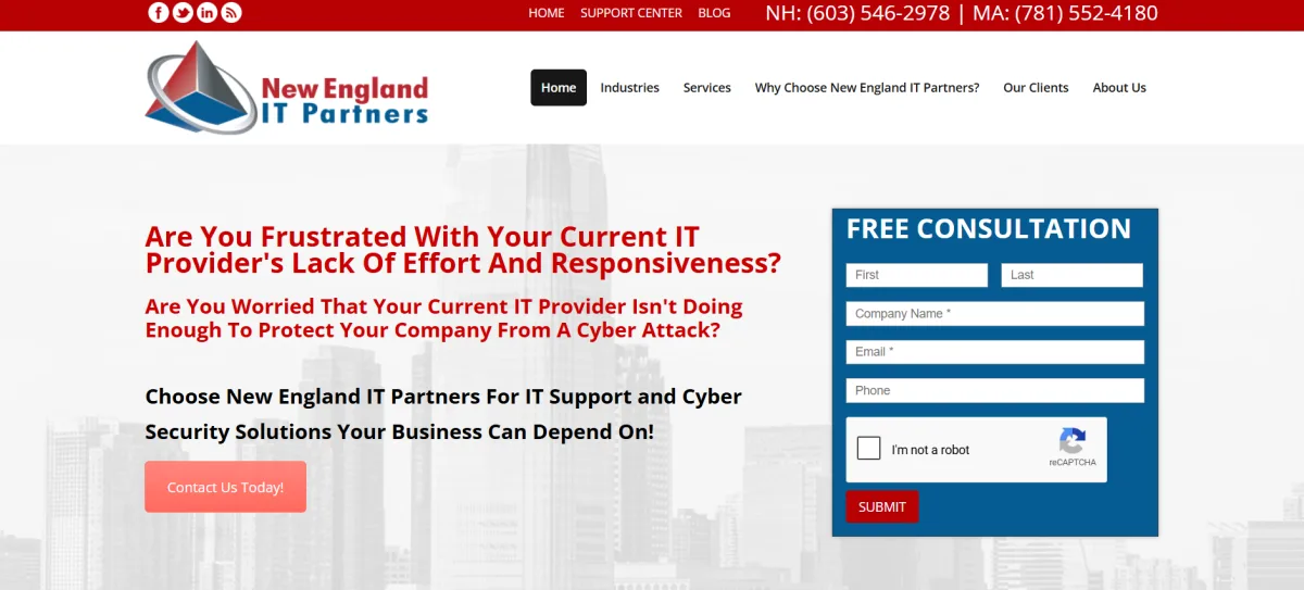 New England IT Partners IT support and cyber security for New Hampshire businesses homepage