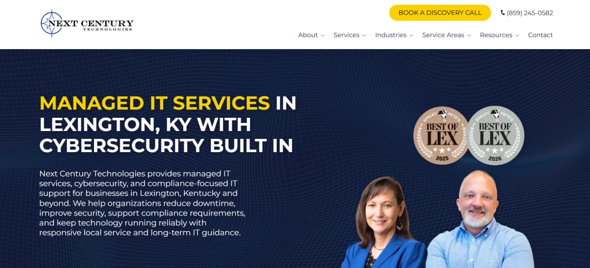 Next Century Technologies managed IT financial services Lexington KY homepage
