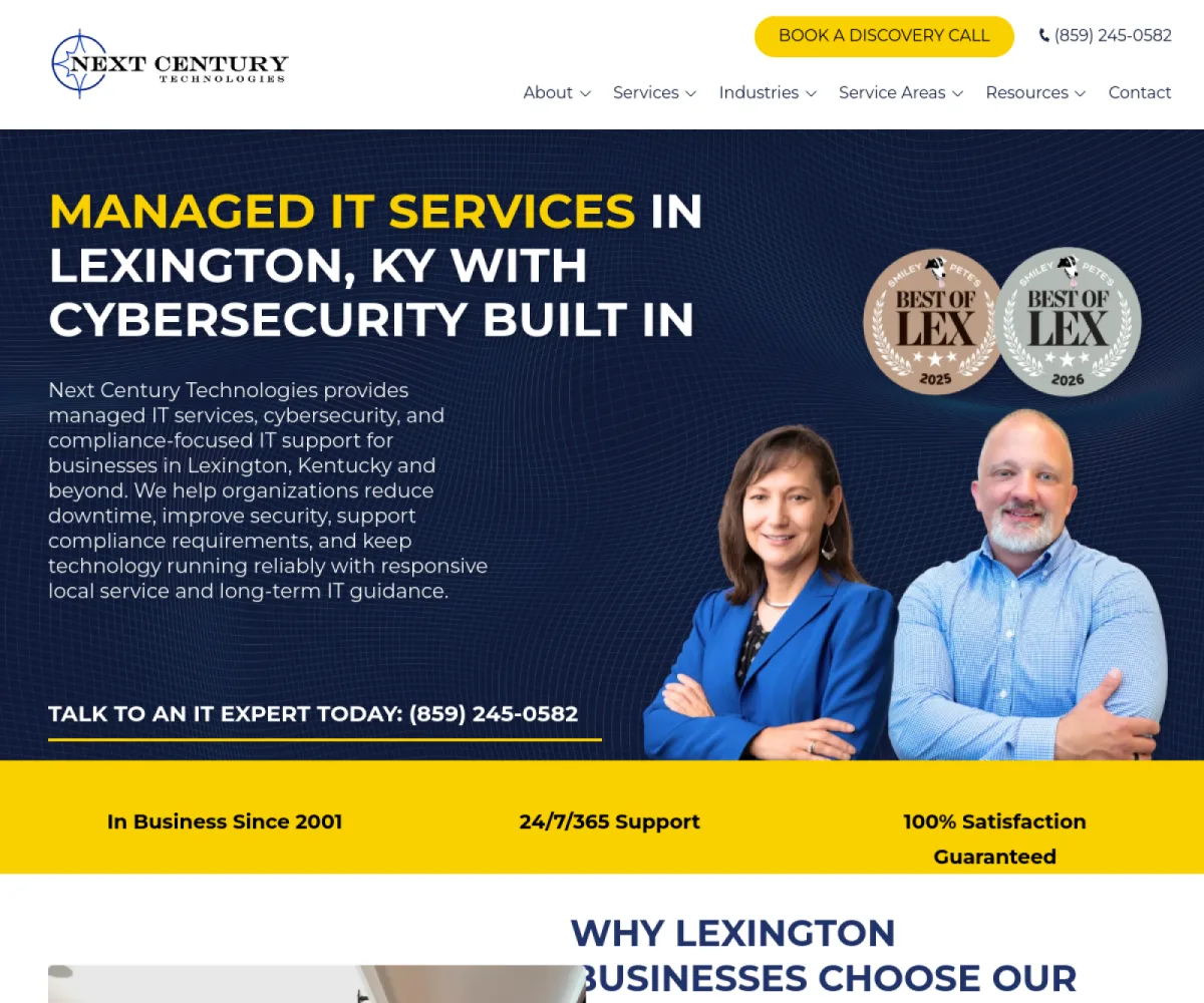 Next Century Technologies managed IT services in Lexington KY homepage